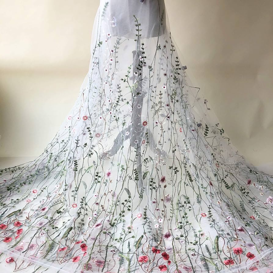 Off White Tulle Exquisite Floral Alice Embroidered Dress Sewing Lace ...