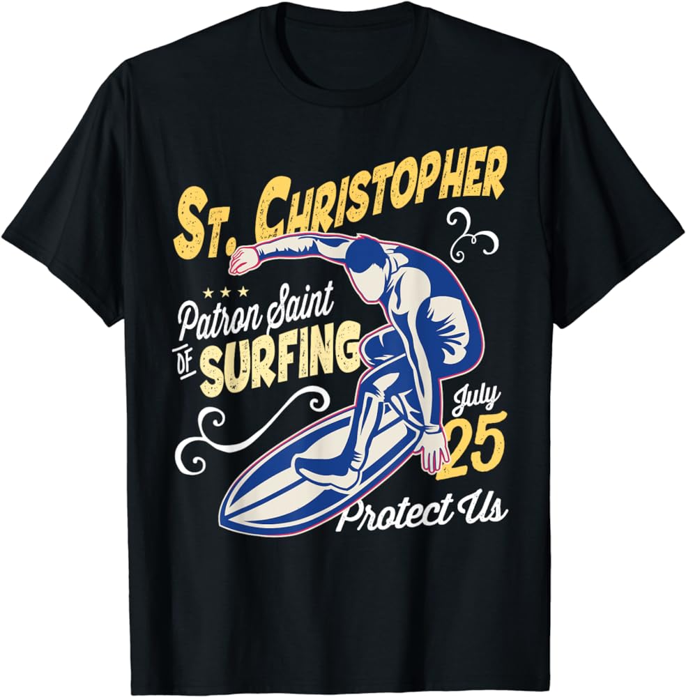 Saint Christopher Surf Patron Saint of Surfing Catholic Men T-Shirt Review